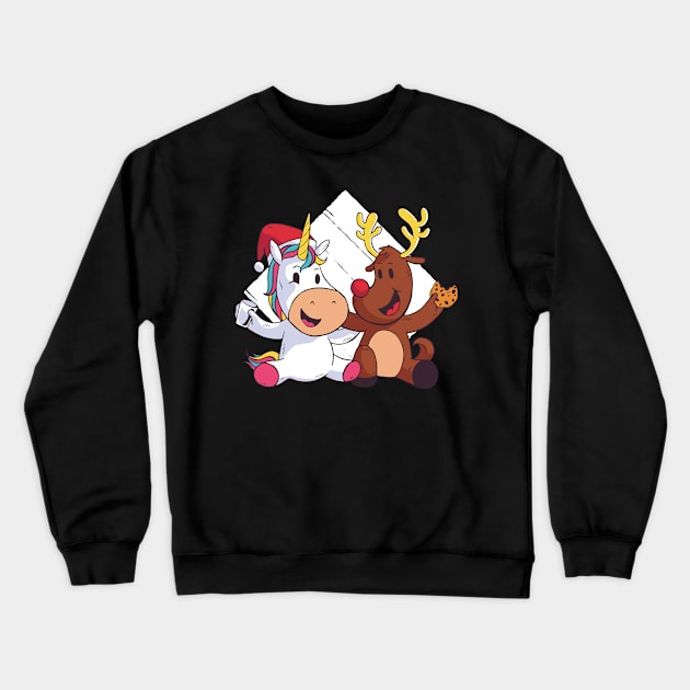 Rainbow Unicorn Magic Rudolph Red Nose Reindeer Crewneck Sweatshirt by OfCA Design